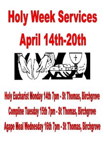 You are warmly invited to join us on our Journey to Easter throughout Holy Week. With love and prayers, Fr John